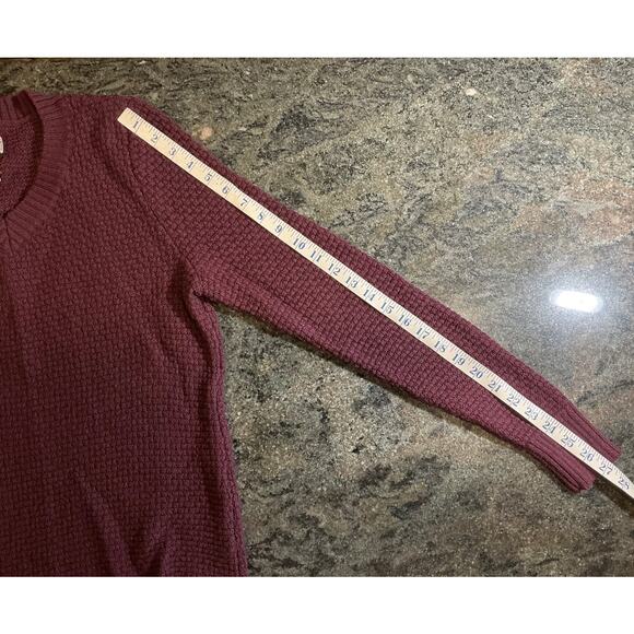 DULUTH TRADING CO sz S burgundy wool blend waffle texture v neck sweater - Picture 7 of 8